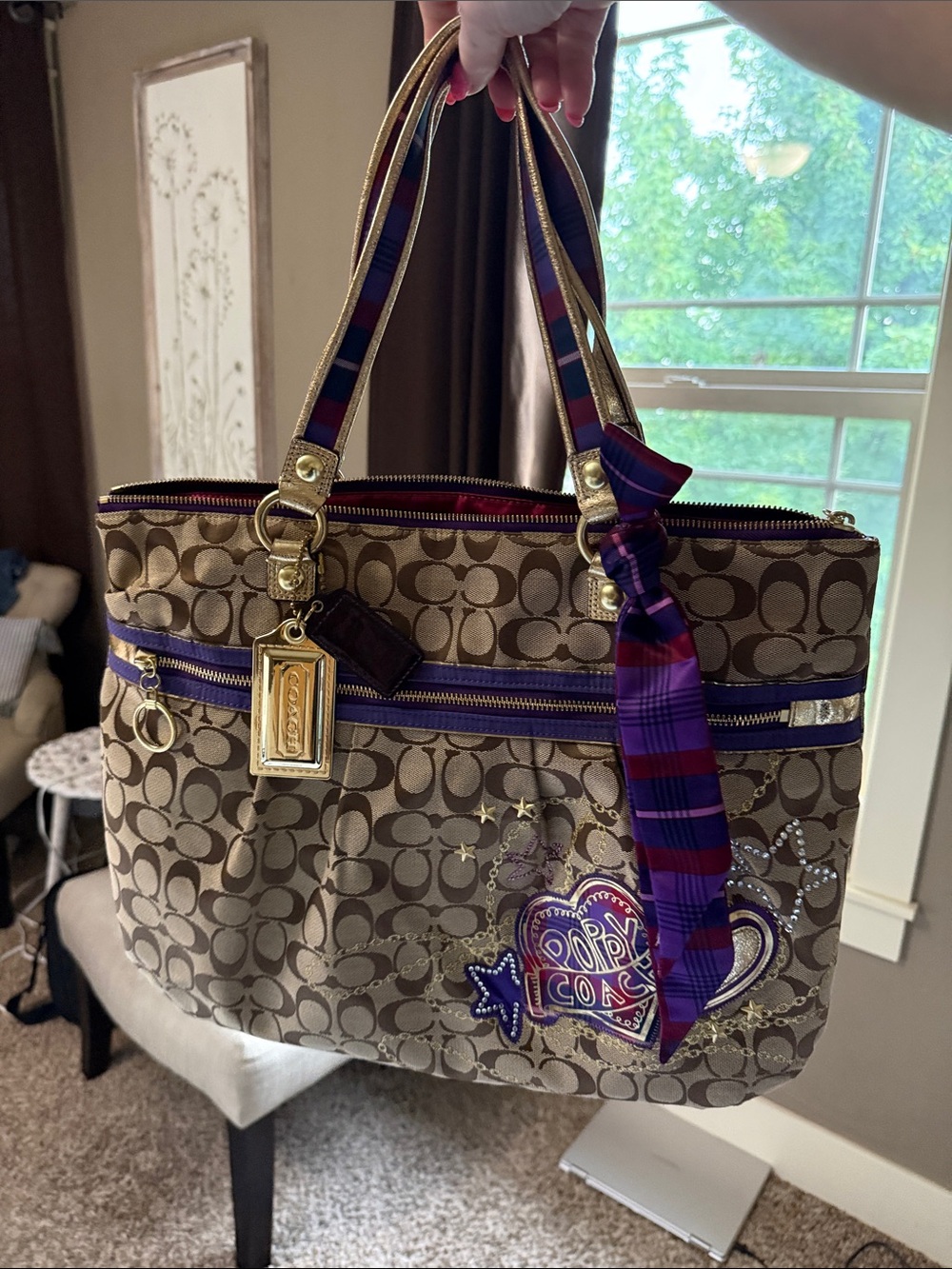 Coach Poppy Tartan Plaid Appliqué Glam Tote - Picture 16 of 16